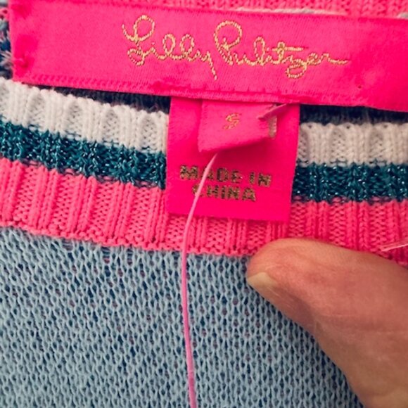 NWT Lilly Pulitzer Retro Graphic Knit Sweater Blue Perfect Match Tennis Sz S - Picture 4 of 9